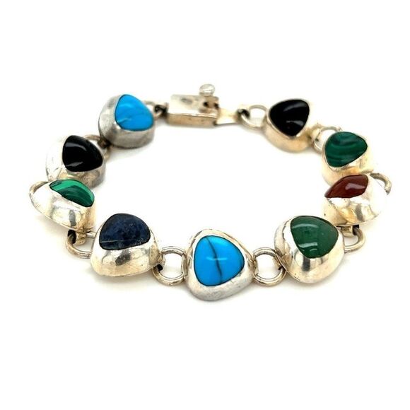 925 Mexican Multicolored Stones Bracelet - Picture 1 of 6